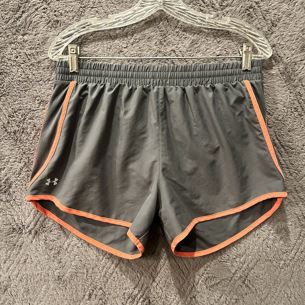 Under Armour Women HeatGear Running Shorts Gray Orange Loose Fit M